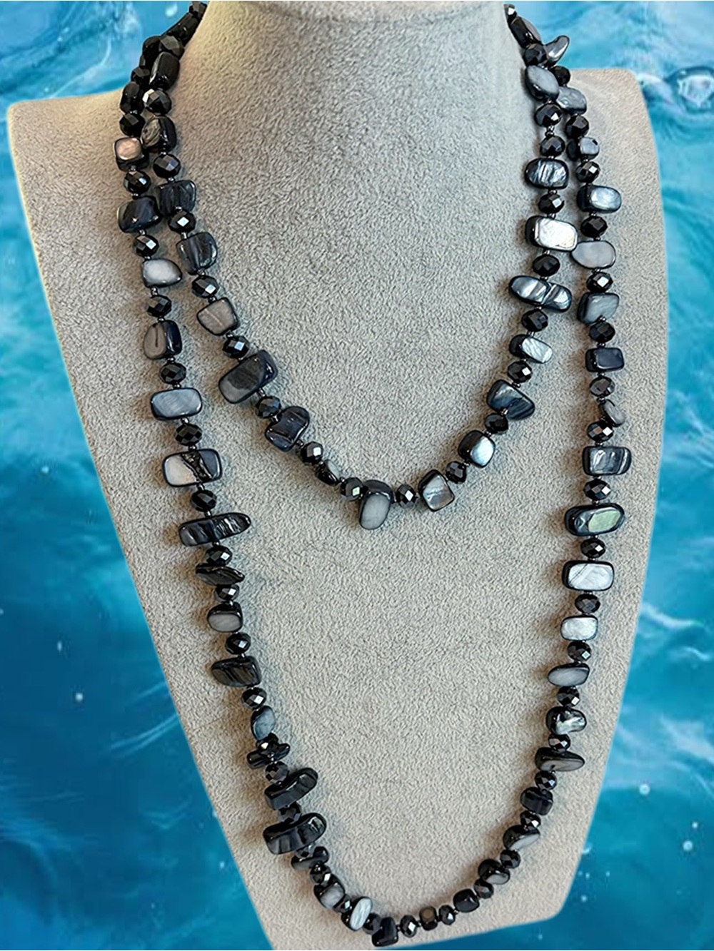 Classic Blue Bohemian Shell Beaded Long Necklace